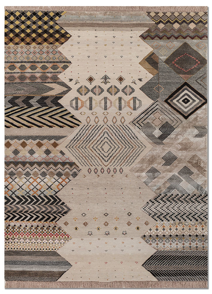 manchaha ivory wool and bamboo silk hand knotted Rug - HeadShot