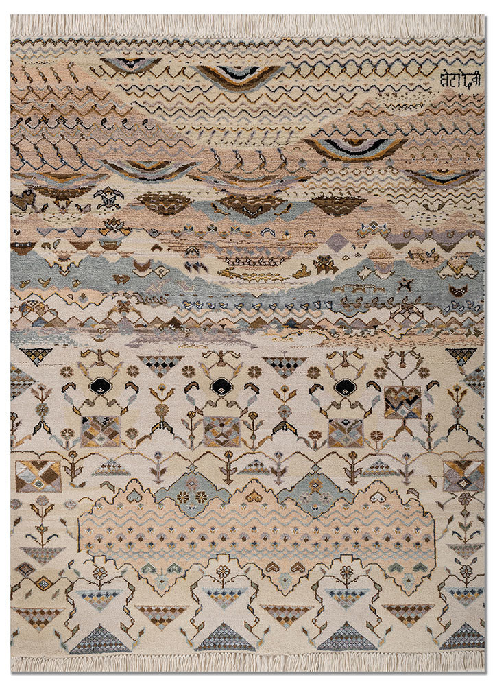 manchaha ivory wool and bamboo silk hand knotted Rug - HeadShot