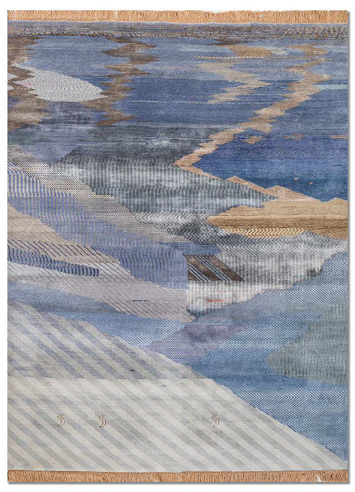 manchaha blue wool and bamboo silk hand knotted Rug - HeadShot