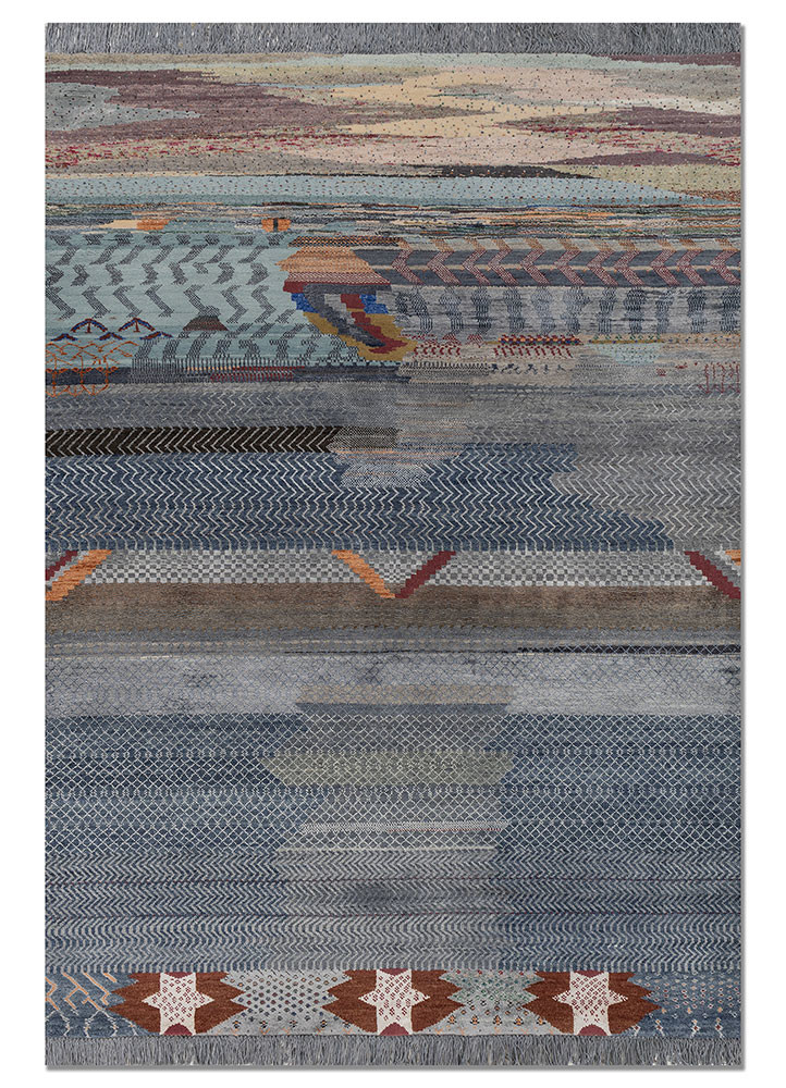 manchaha blue wool and bamboo silk hand knotted Rug - HeadShot manchaha blue wool and bamboo silk hand knotted Rug - HeadShot