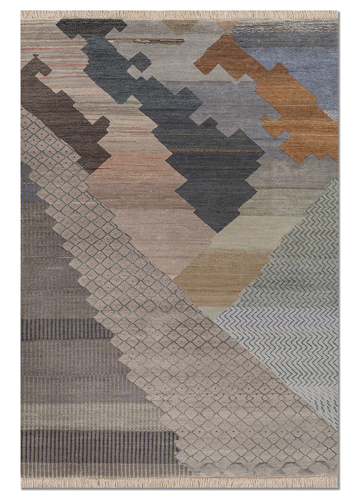 manchaha grey and black wool and bamboo silk hand knotted Rug - HeadShot manchaha grey and black wool and bamboo silk hand knotted Rug - HeadShot