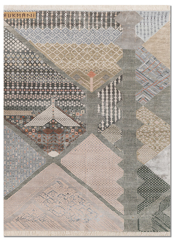manchaha pink and purple wool and bamboo silk hand knotted Rug - HeadShot