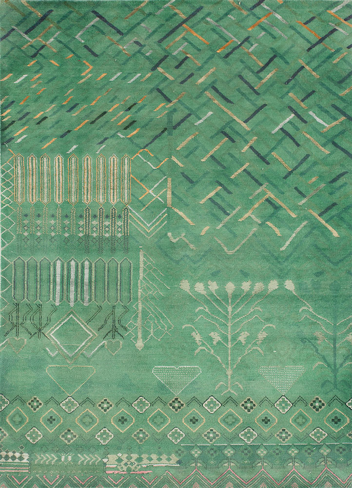 manchaha green wool and bamboo silk hand knotted Rug - HeadShot manchaha green wool and bamboo silk hand knotted Rug - HeadShot