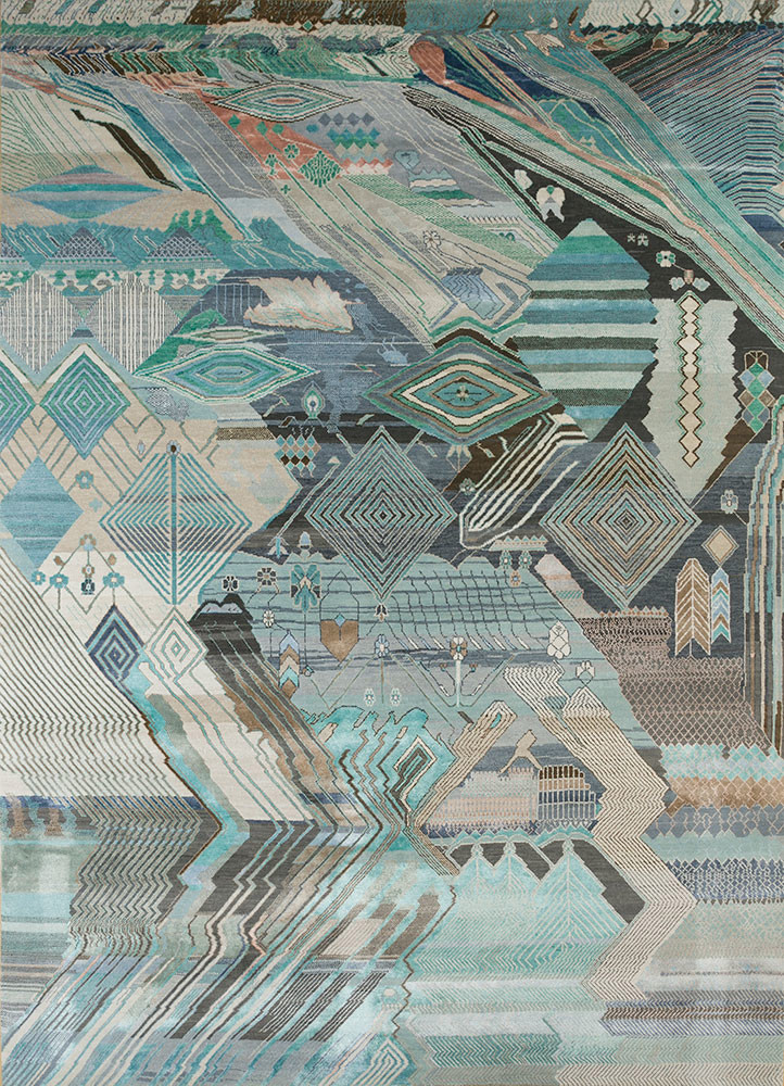 weaver art reserve grey and black wool and bamboo silk hand knotted Rug - HeadShot