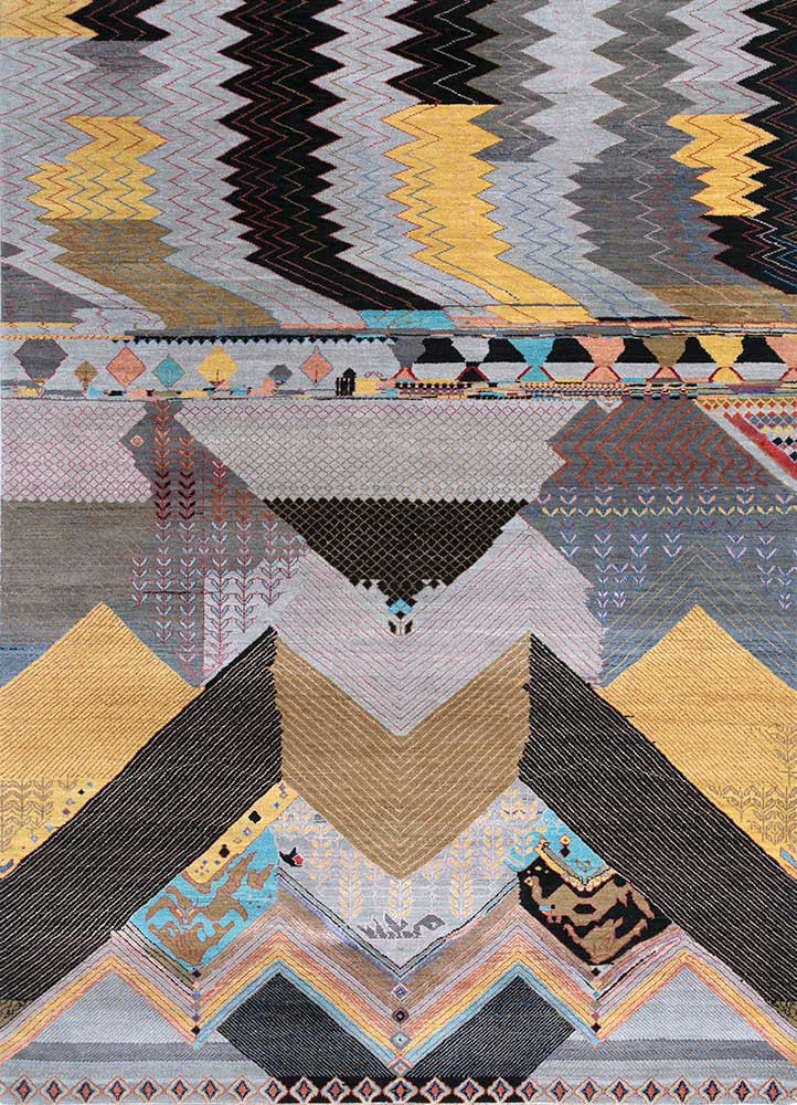 weaver art reserve blue wool and bamboo silk hand knotted Rug - HeadShot