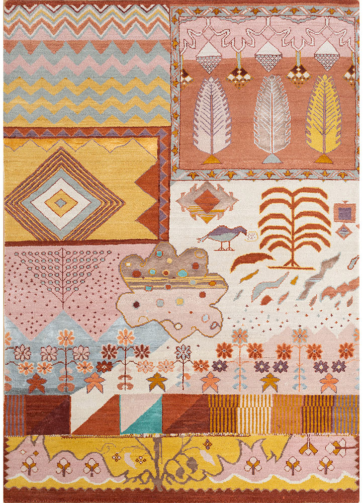 manchaha red and orange wool and bamboo silk hand knotted Rug - HeadShot manchaha red and orange wool and bamboo silk hand knotted Rug - HeadShot