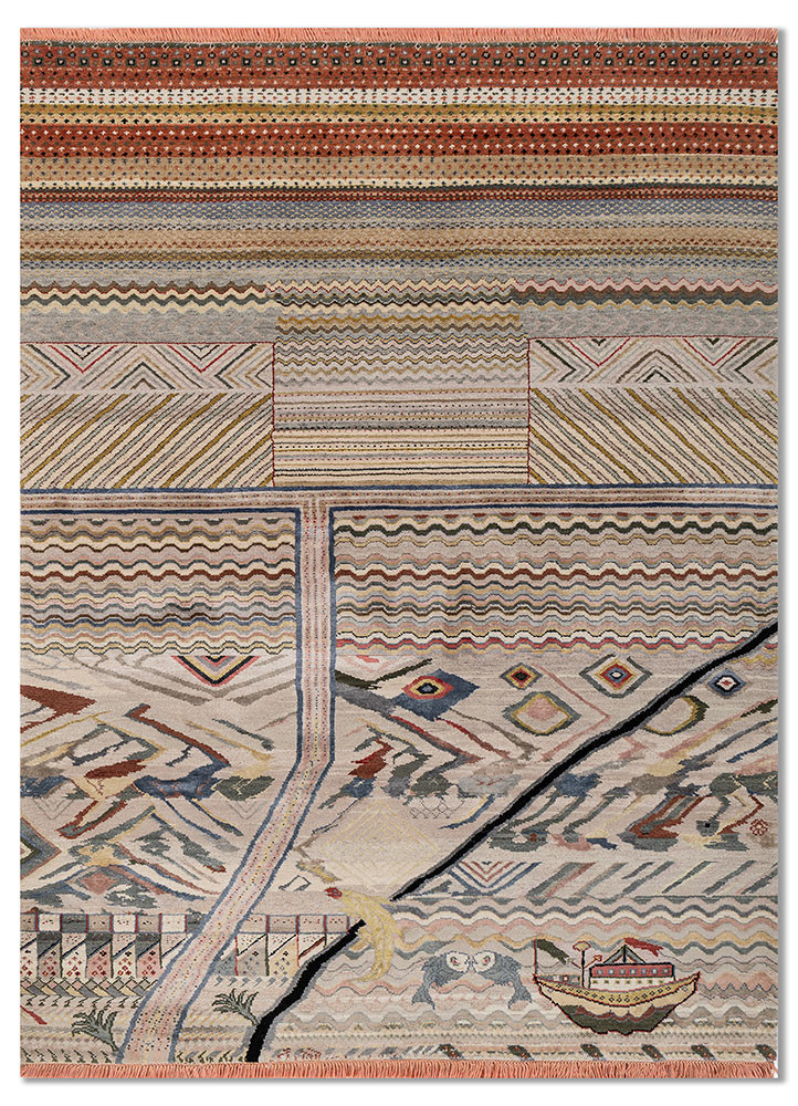 manchaha beige and brown wool and bamboo silk hand knotted Rug - HeadShot