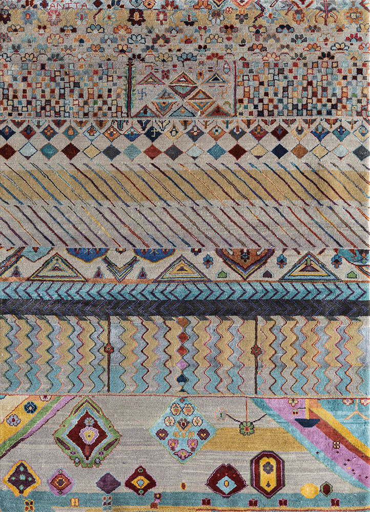 manchaha multi wool and bamboo silk hand knotted Rug - HeadShot