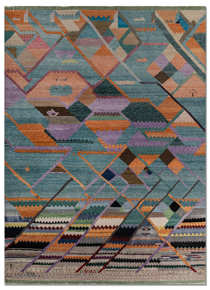 freedom manchaha blue wool and bamboo silk hand knotted Rug - HeadShot freedom manchaha blue wool and bamboo silk hand knotted Rug - HeadShot