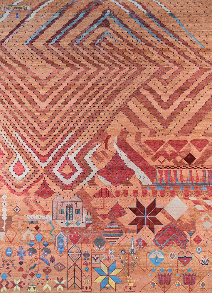 freedom manchaha red and orange wool and bamboo silk hand knotted Rug - HeadShot freedom manchaha red and orange wool and bamboo silk hand knotted Rug - HeadShot