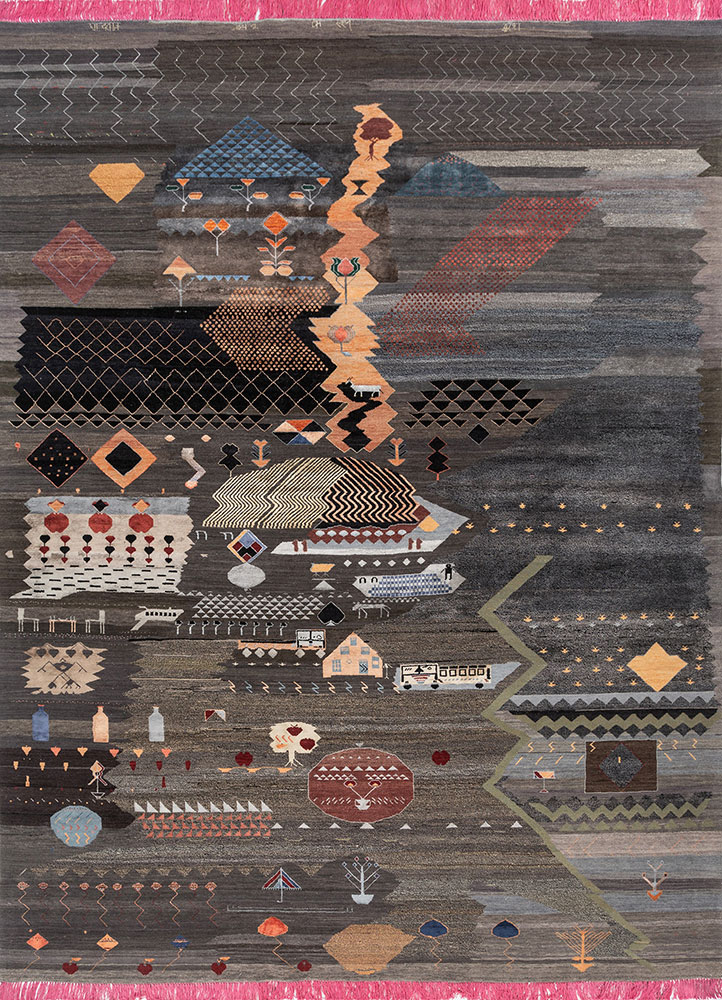 Freedom Manchaha Grey and Black Hand Knotted Wool and Bamboo Silk Rugs