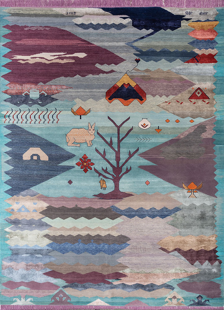 Freedom Manchaha Pink and Purple Hand Knotted Wool and Bamboo Silk Rugs