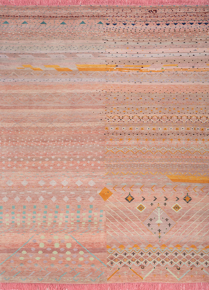 freedom manchaha red and orange wool and bamboo silk hand knotted Rug - HeadShot