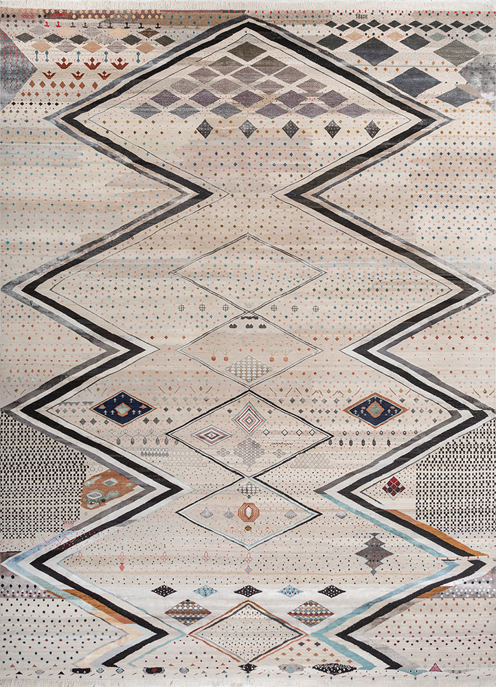 freedom manchaha ivory wool and bamboo silk hand knotted Rug - HeadShot