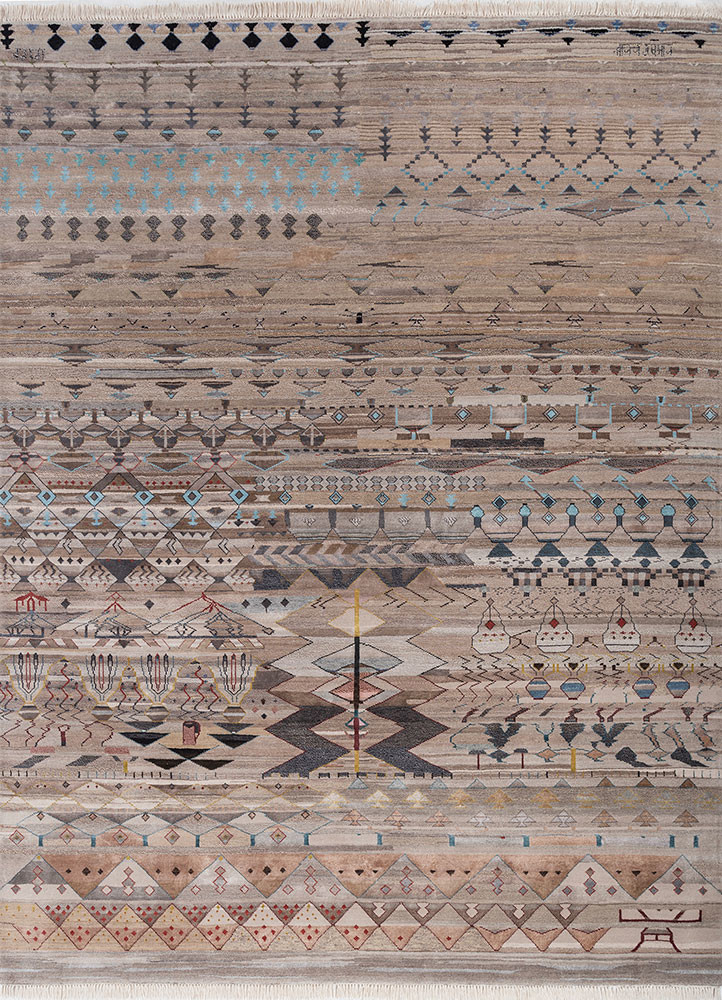 freedom manchaha beige and brown wool and bamboo silk hand knotted Rug - HeadShot freedom manchaha beige and brown wool and bamboo silk hand knotted Rug - HeadShot