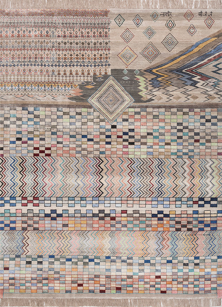 freedom manchaha ivory wool and bamboo silk hand knotted Rug - HeadShot