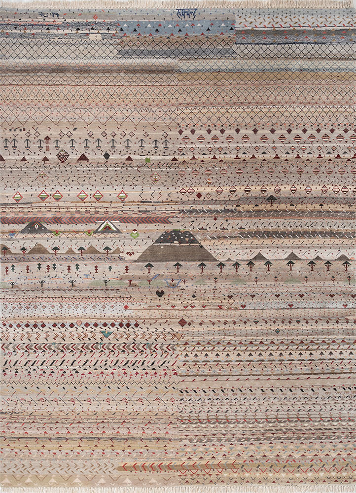 freedom manchaha ivory wool and bamboo silk hand knotted Rug - HeadShot