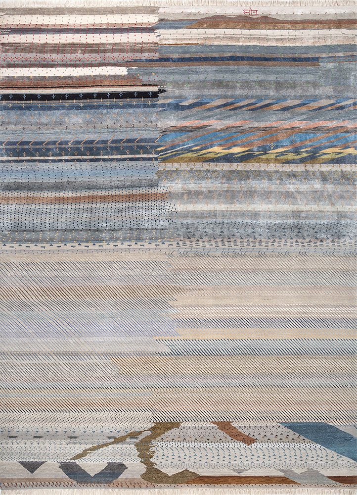 freedom manchaha grey and black wool and bamboo silk hand knotted Rug - HeadShot freedom manchaha grey and black wool and bamboo silk hand knotted Rug - HeadShot