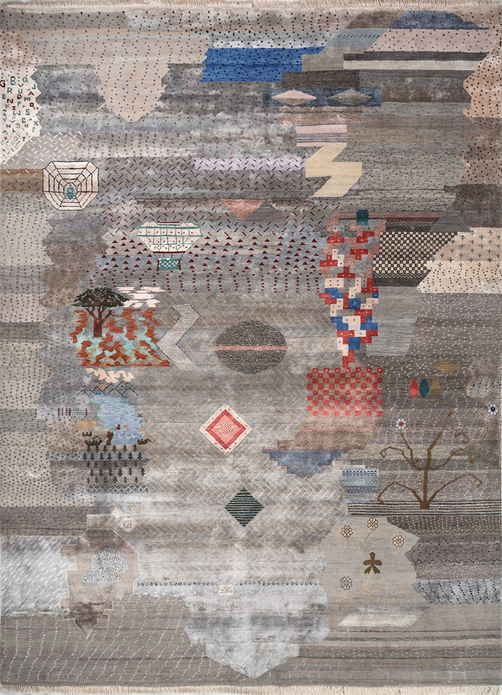 freedom manchaha grey and black wool and bamboo silk hand knotted Rug - HeadShot freedom manchaha grey and black wool and bamboo silk hand knotted Rug - HeadShot