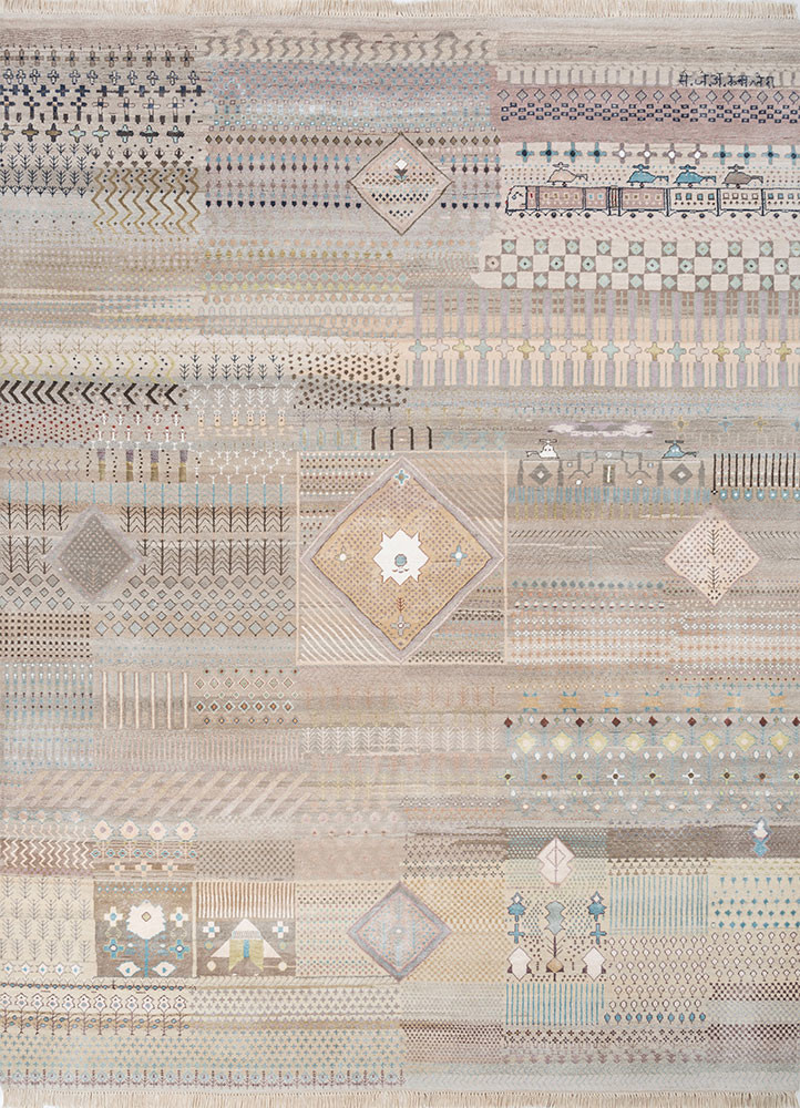 freedom manchaha ivory wool and bamboo silk hand knotted Rug - HeadShot