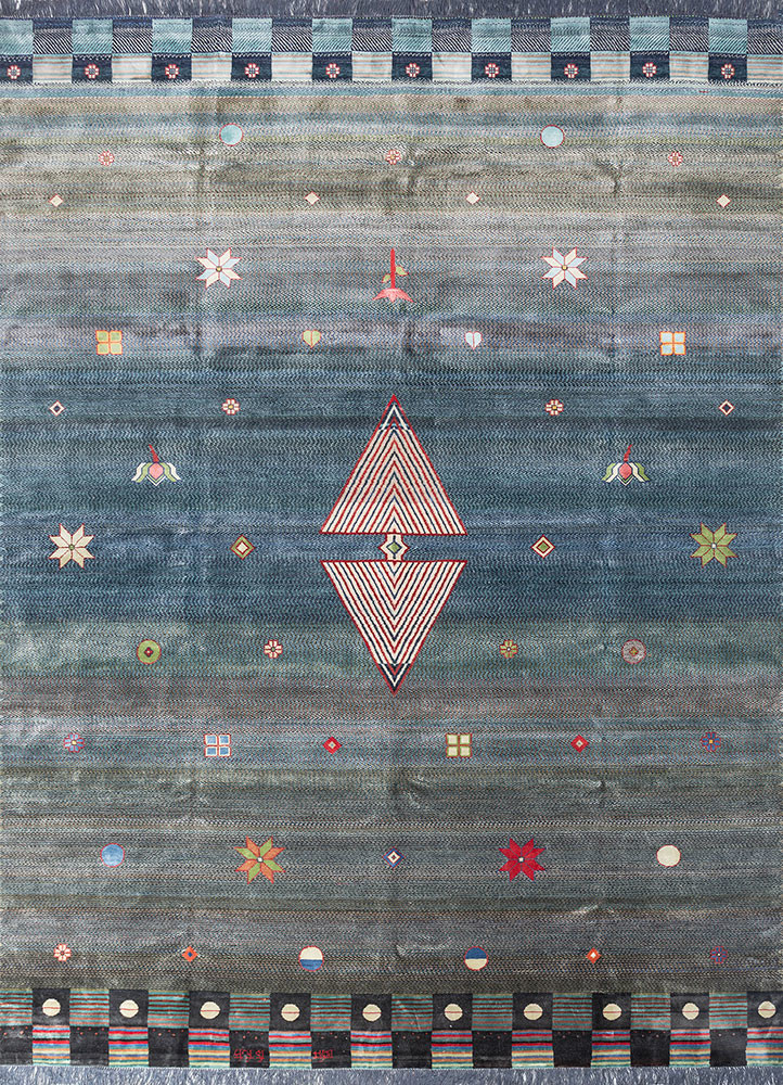 freedom manchaha blue wool and bamboo silk hand knotted Rug - HeadShot
