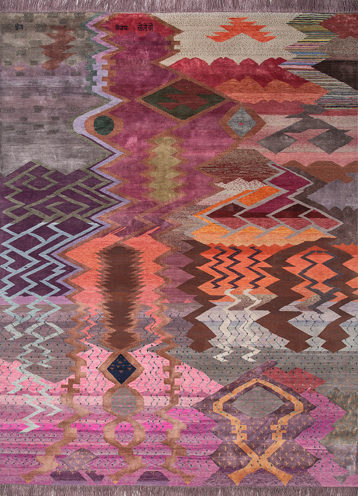 freedom manchaha pink and purple wool and bamboo silk hand knotted Rug - HeadShot freedom manchaha pink and purple wool and bamboo silk hand knotted Rug - HeadShot