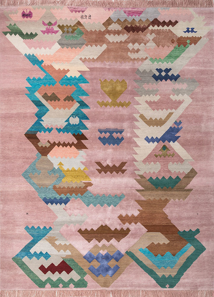 freedom manchaha pink and purple wool and bamboo silk hand knotted Rug - HeadShot