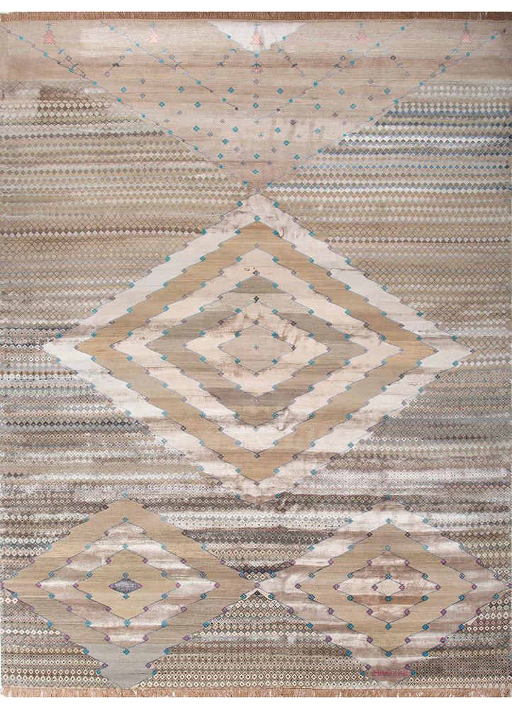 freedom manchaha beige and brown wool and bamboo silk hand knotted Rug - HeadShot