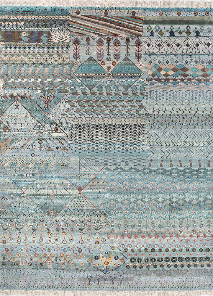 freedom manchaha blue wool and bamboo silk hand knotted Rug - HeadShot freedom manchaha blue wool and bamboo silk hand knotted Rug - HeadShot