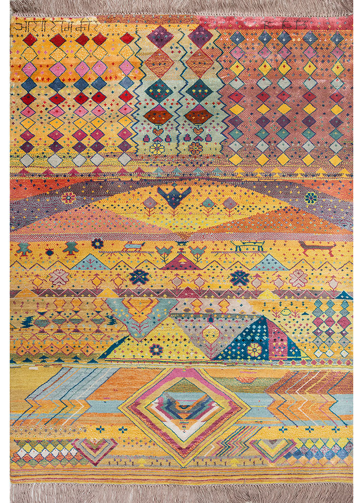 freedom manchaha gold wool and bamboo silk hand knotted Rug - HeadShot