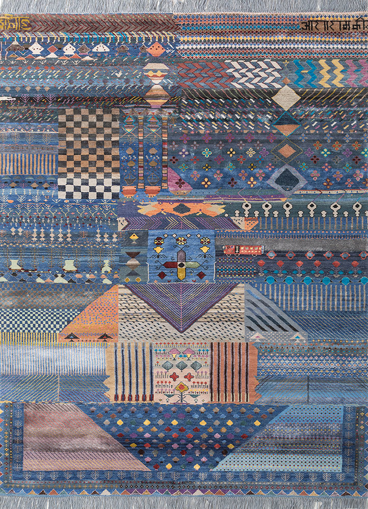 freedom manchaha blue wool and bamboo silk hand knotted Rug - HeadShot freedom manchaha blue wool and bamboo silk hand knotted Rug - HeadShot