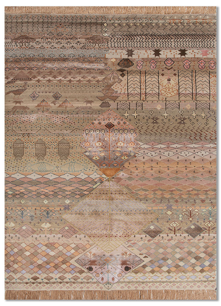 freedom manchaha pink and purple wool and bamboo silk hand knotted Rug - HeadShot