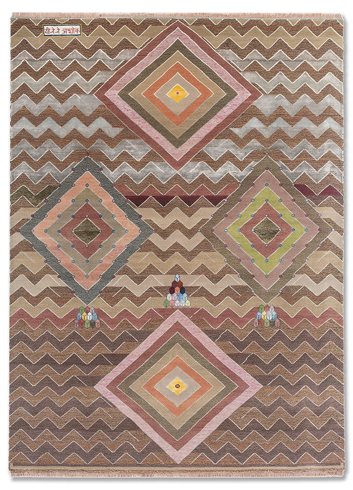 freedom manchaha pink and purple wool and bamboo silk hand knotted Rug - HeadShot