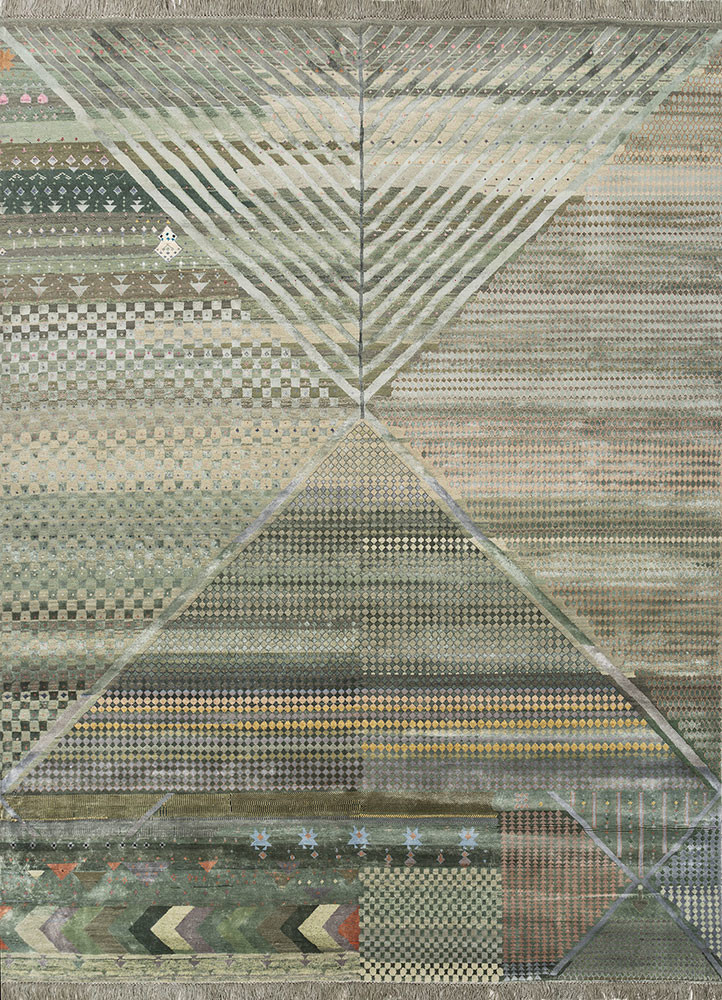 freedom manchaha green wool and bamboo silk hand knotted Rug - HeadShot