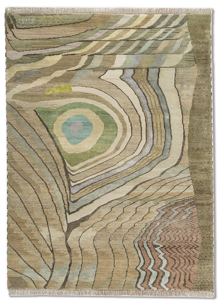 freedom manchaha green wool and bamboo silk hand knotted Rug - HeadShot
