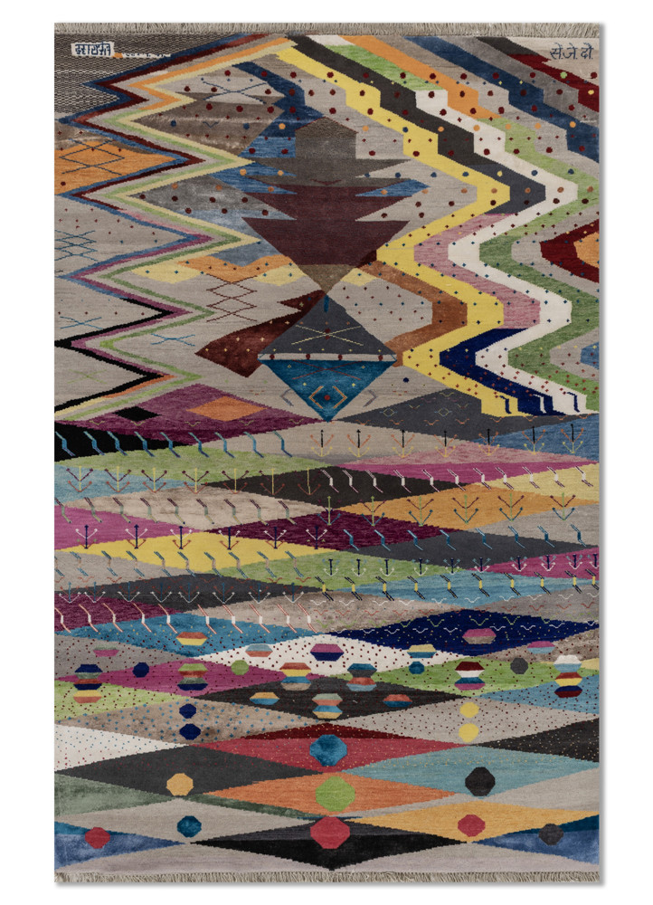 freedom manchaha green wool and bamboo silk hand knotted Rug - HeadShot