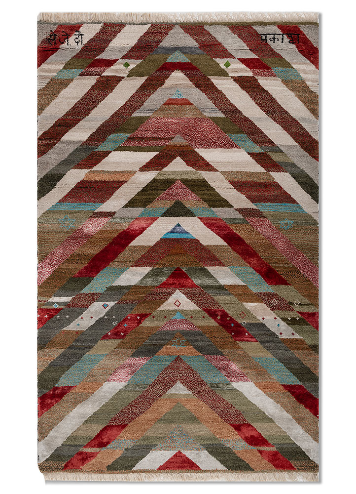 freedom manchaha red and orange wool and bamboo silk hand knotted Rug - HeadShot