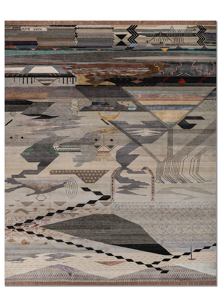 freedom manchaha grey and black wool and bamboo silk hand knotted Rug - HeadShot