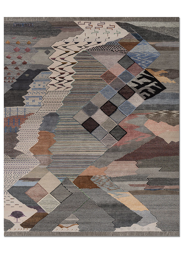 freedom manchaha grey and black wool and bamboo silk hand knotted Rug - HeadShot