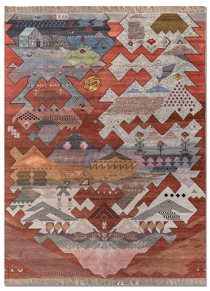 freedom manchaha red and orange wool and bamboo silk hand knotted Rug - HeadShot freedom manchaha red and orange wool and bamboo silk hand knotted Rug - HeadShot