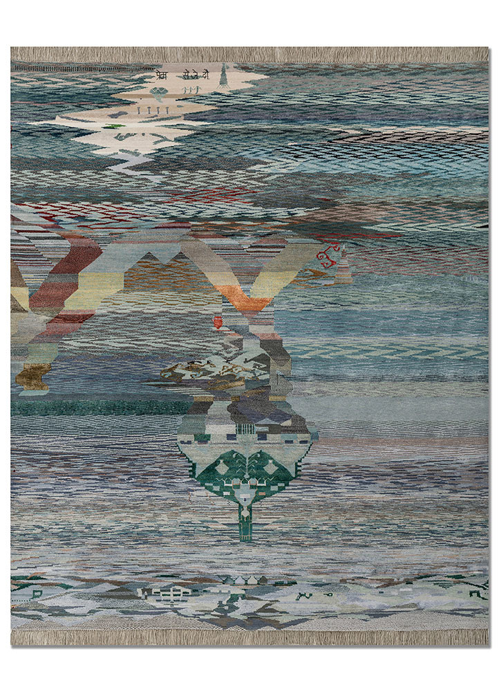 freedom manchaha blue wool and bamboo silk hand knotted Rug - HeadShot