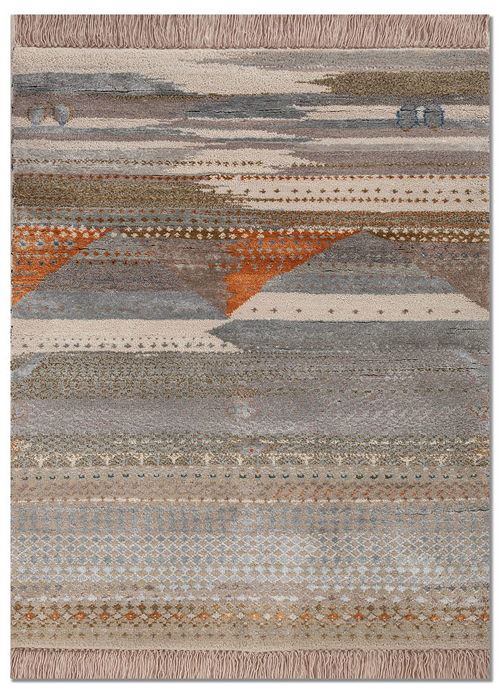 freedom manchaha ivory wool and bamboo silk hand knotted Rug - HeadShot