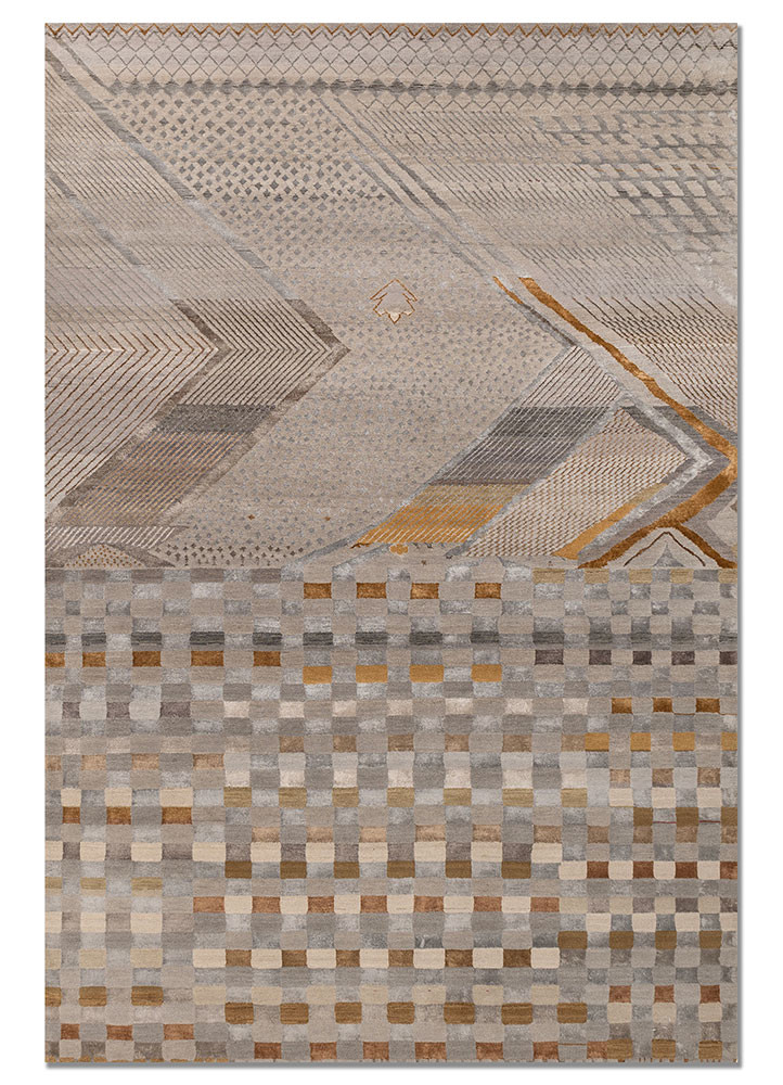 manchaha grey and black wool and bamboo silk hand knotted Rug - HeadShot manchaha grey and black wool and bamboo silk hand knotted Rug - HeadShot