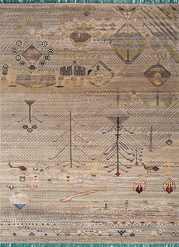 manchaha beige and brown wool and bamboo silk hand knotted Rug - HeadShot