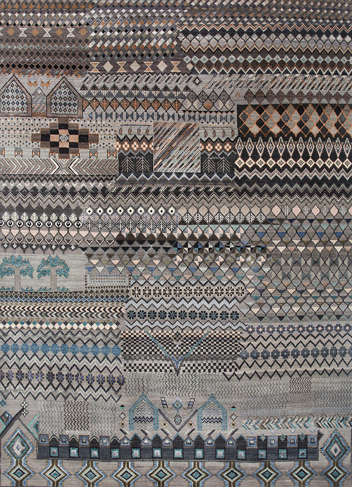 manchaha blue wool and bamboo silk hand knotted Rug - HeadShot