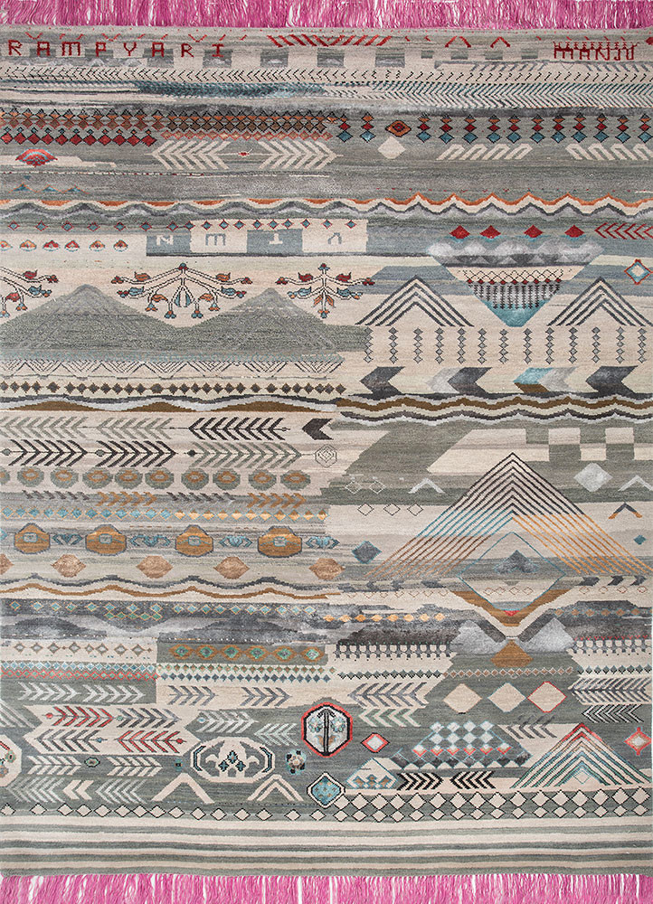 manchaha blue wool and bamboo silk hand knotted Rug - HeadShot