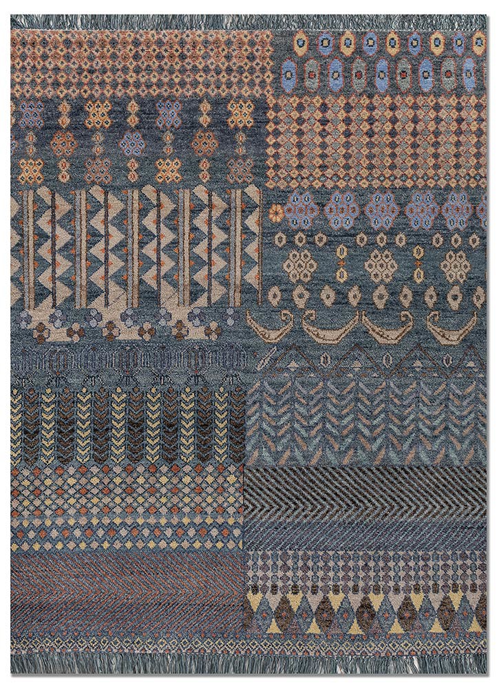 manchaha blue wool hand knotted Rug - HeadShot manchaha blue wool hand knotted Rug - HeadShot