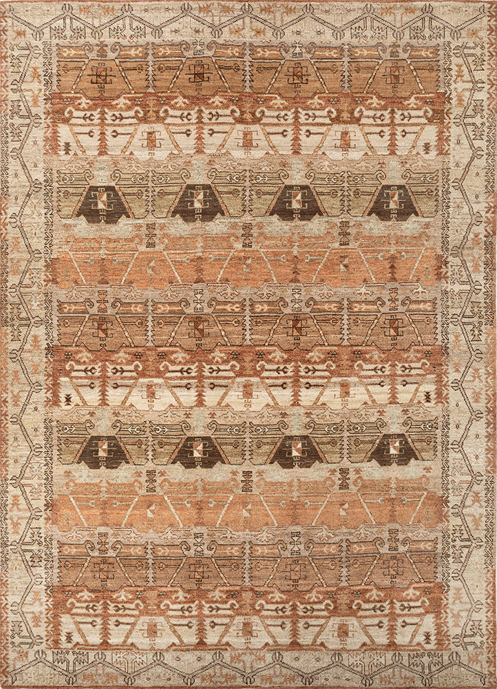 erbe beige and brown wool hand knotted Rug - HeadShot erbe beige and brown wool hand knotted Rug - HeadShot