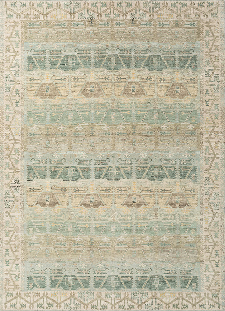 green green wool hand knotted Rug