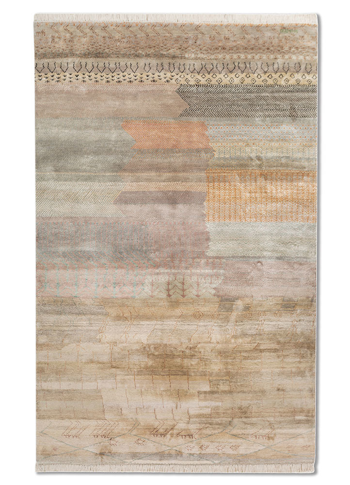 manchaha ivory silk hand knotted Rug - HeadShot